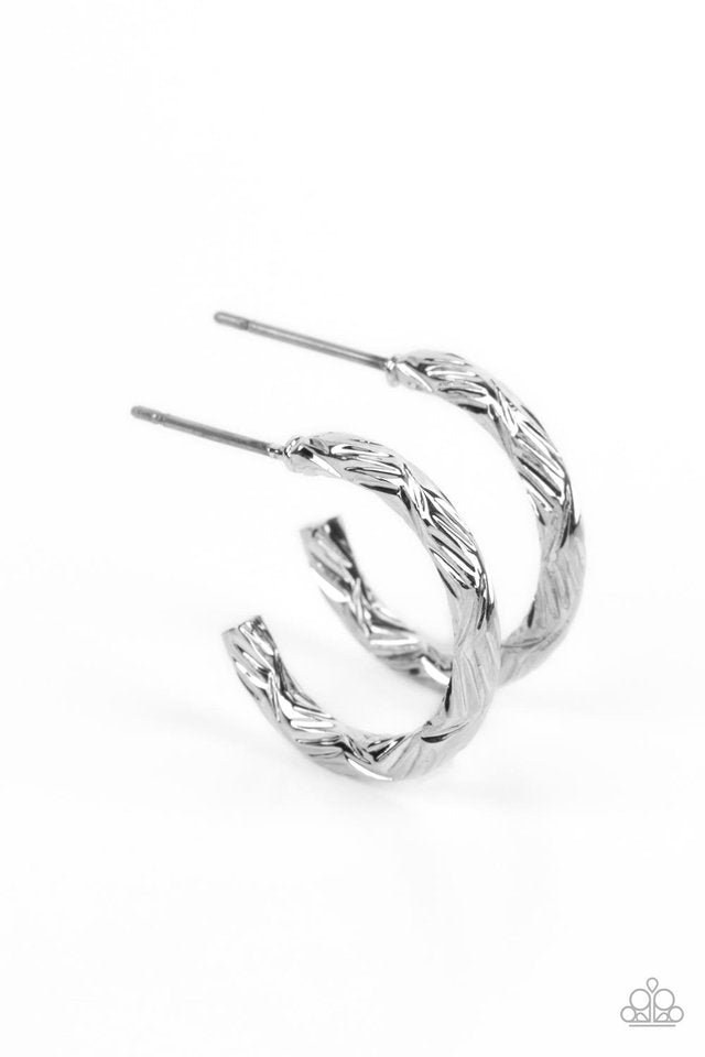 Triumphantly Textured - Silver ~ Paparazzi Hoop Earrings