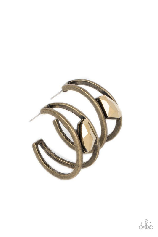 Unrefined Reverie - Brass ~ Paparazzi Hoop Earrings